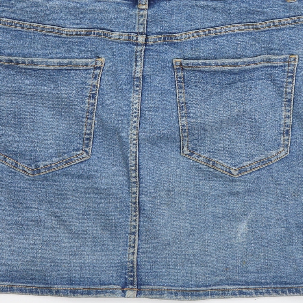 Zara Womens Blue Cotton Straight & Pencil Skirt Size L Button
