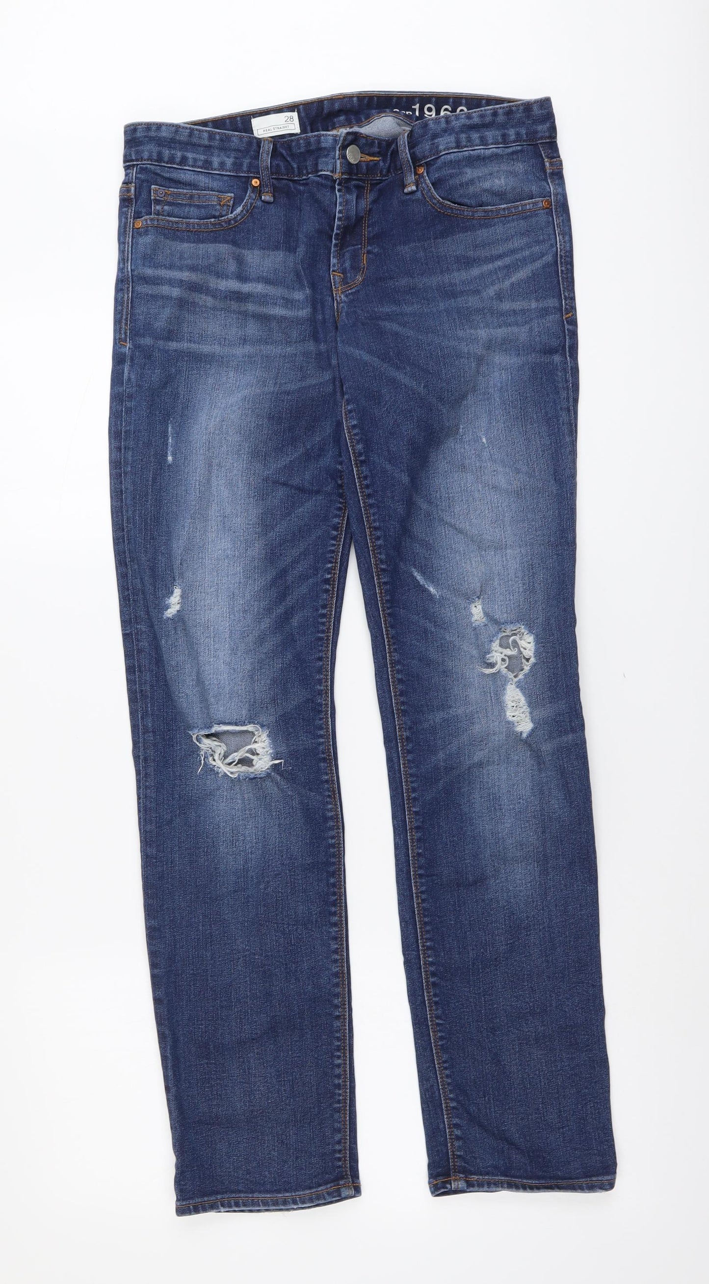 Gap Womens Blue Cotton Straight Jeans Size 28 in L31 in Regular Button