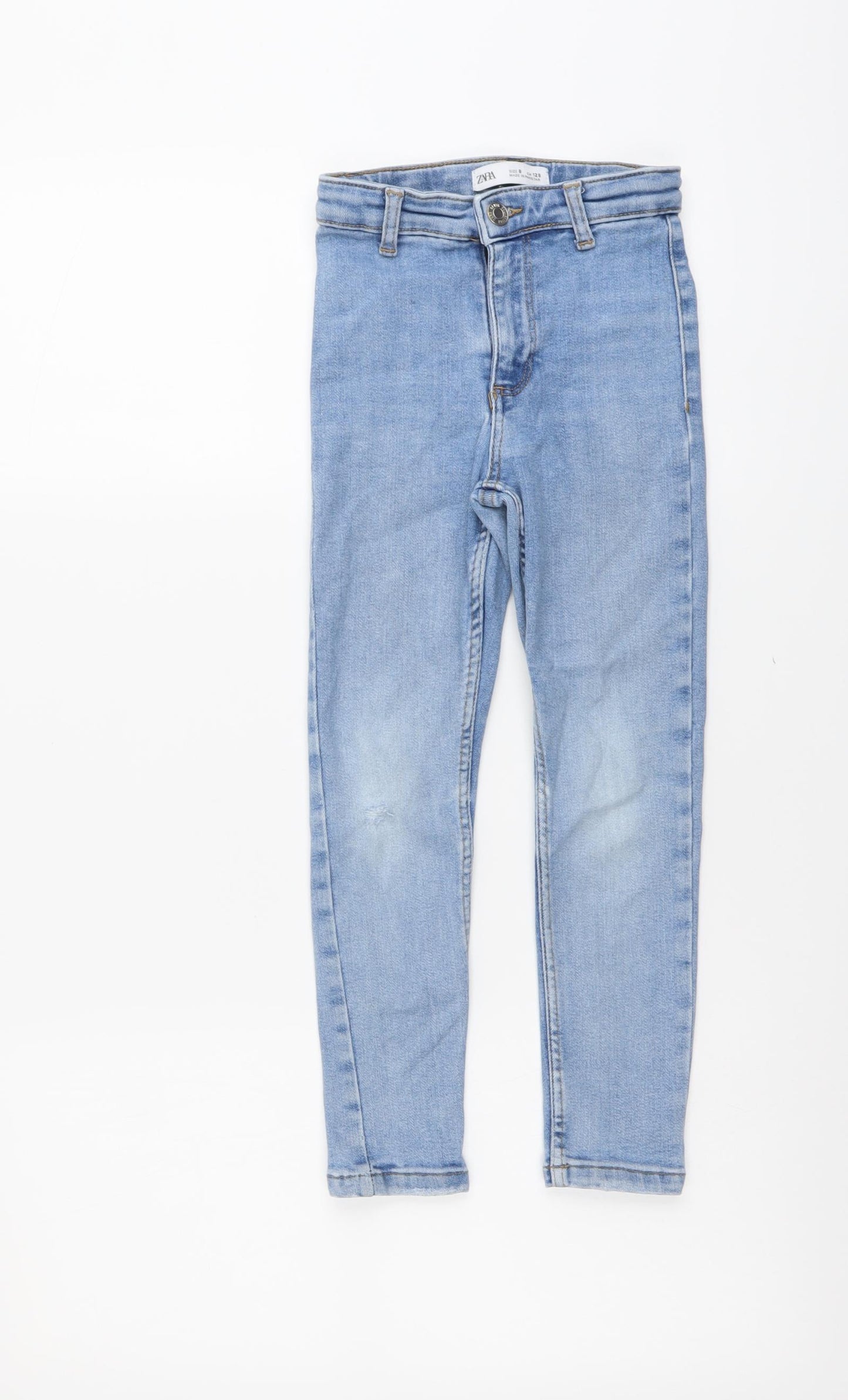 Zara Girls Blue Cotton Skinny Jeans Size 8 Years Regular Button