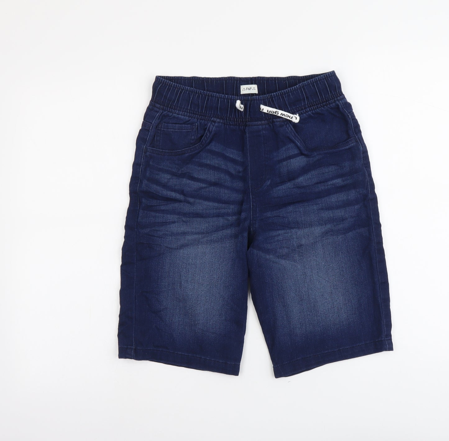 F&F Boys Blue Cotton Bermuda Shorts Size 12-13 Years Regular Drawstring