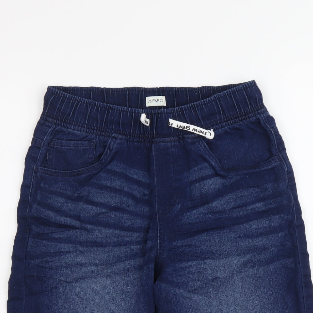 F&F Boys Blue Cotton Bermuda Shorts Size 12-13 Years Regular Drawstring
