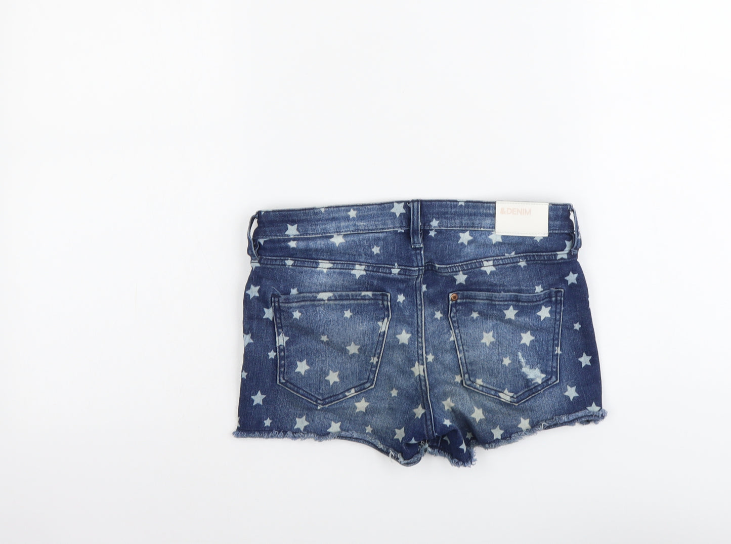 H&M Girls Blue Geometric Cotton Hot Pants Shorts Size 12-13 Years Regular Buckle - Star Pattern