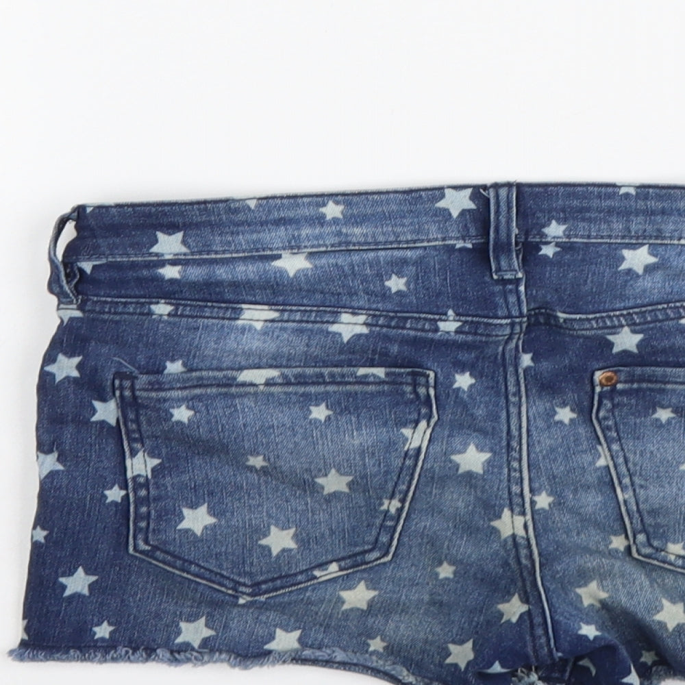 H&M Girls Blue Geometric Cotton Hot Pants Shorts Size 12-13 Years Regular Buckle - Star Pattern