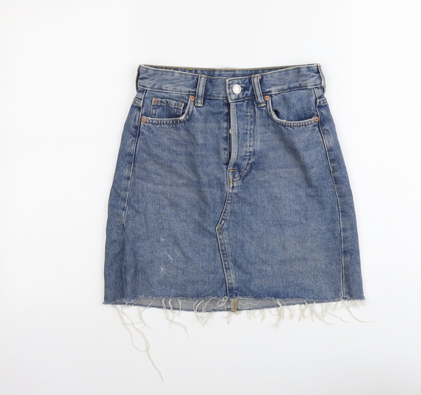 H&M Womens Blue Cotton Straight & Pencil Skirt Size XS Button