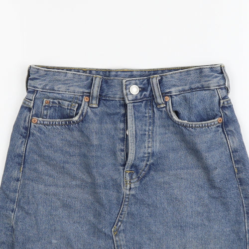 H&M Womens Blue Cotton Straight & Pencil Skirt Size XS Button