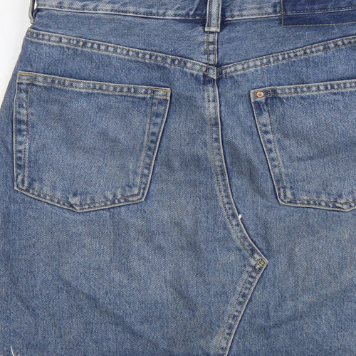 H&M Womens Blue Cotton Straight & Pencil Skirt Size XS Button