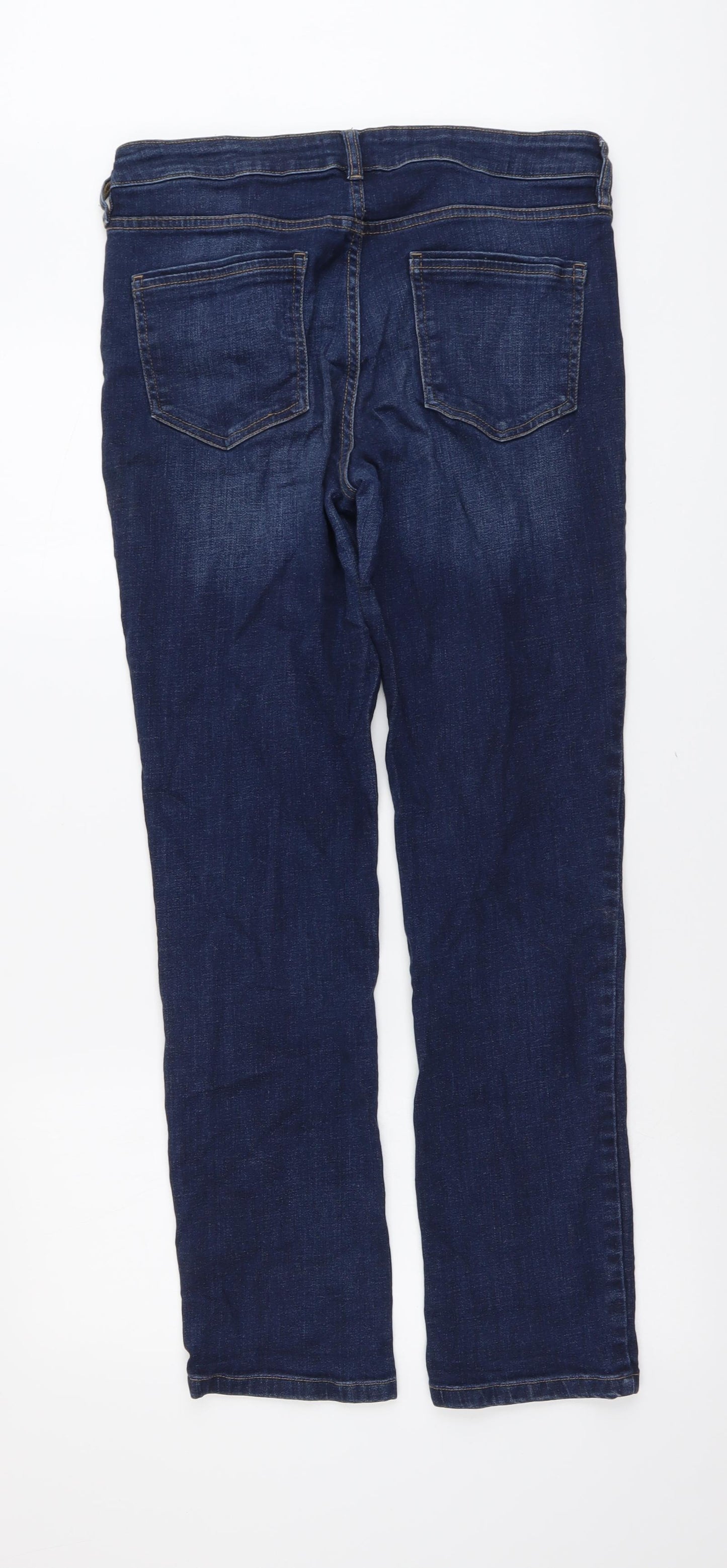 F&F Womens Blue Cotton Straight Jeans Size 14 L30 in Regular Button