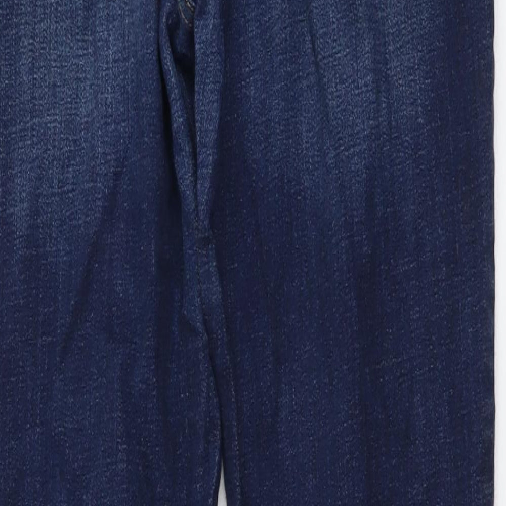 F&F Womens Blue Cotton Straight Jeans Size 14 L30 in Regular Button