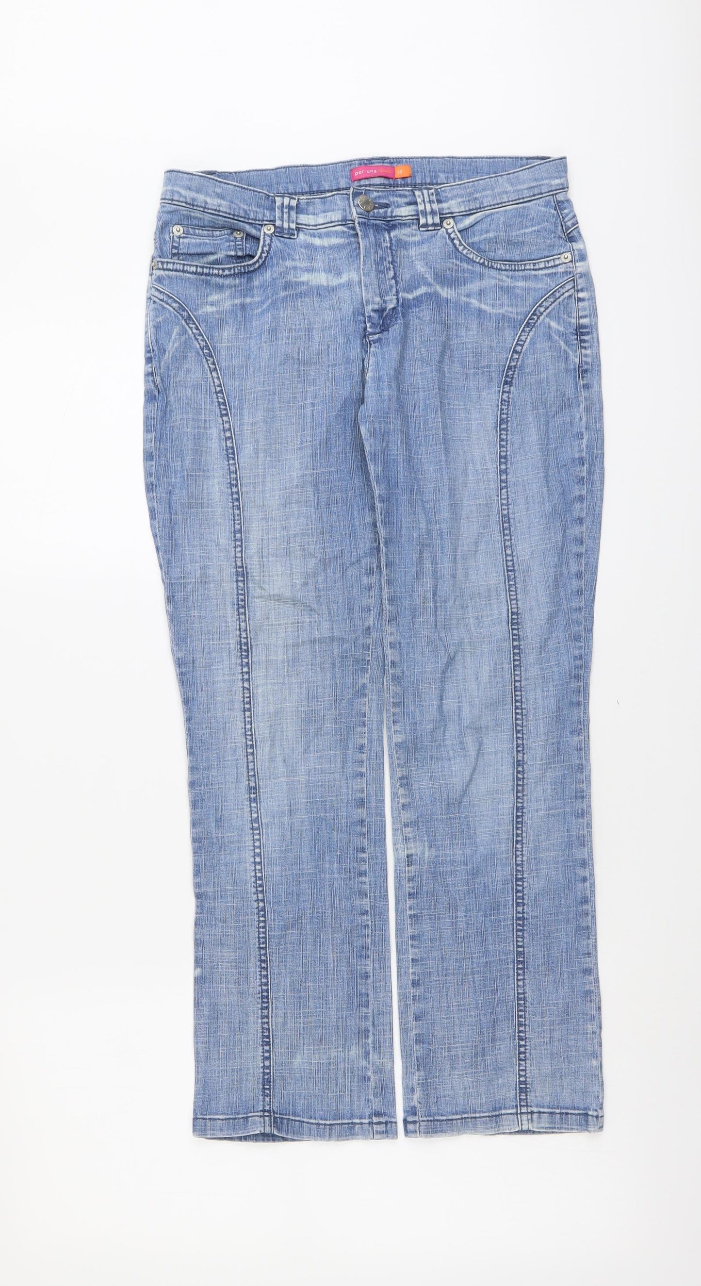 Per Una Womens Blue Cotton Straight Jeans Size 10 L26 in Regular Button