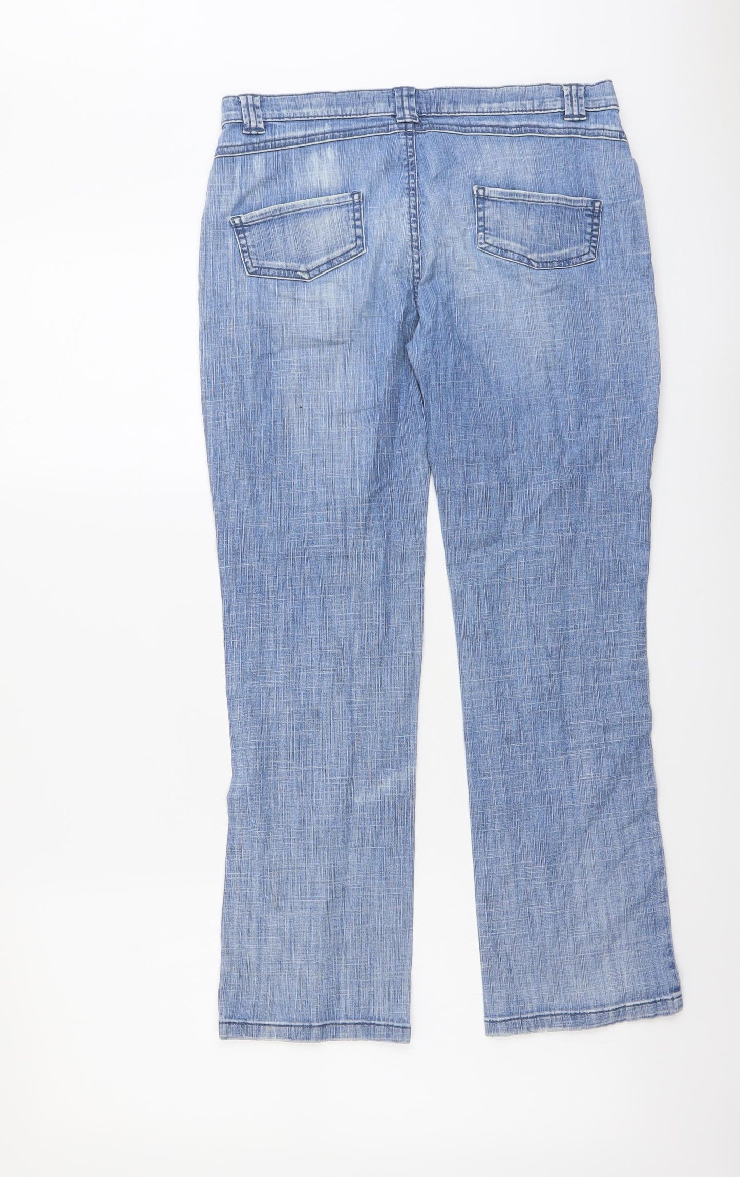 Per Una Womens Blue Cotton Straight Jeans Size 10 L26 in Regular Button