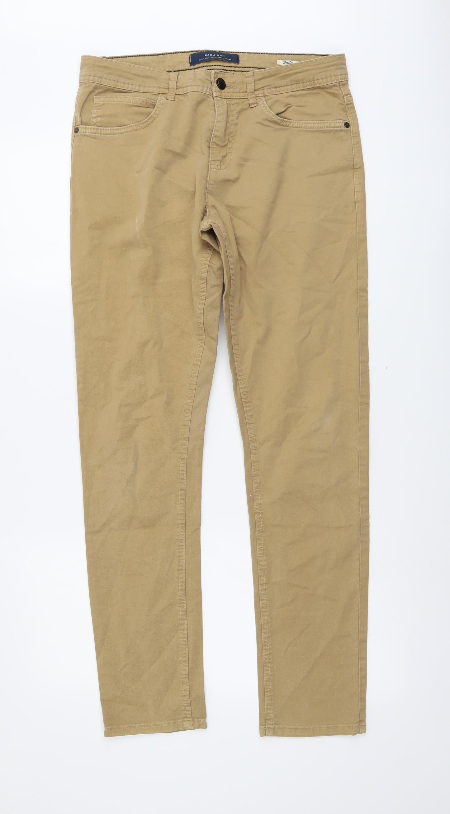 Zara Mens Brown Cotton Straight Jeans Size M Regular Button