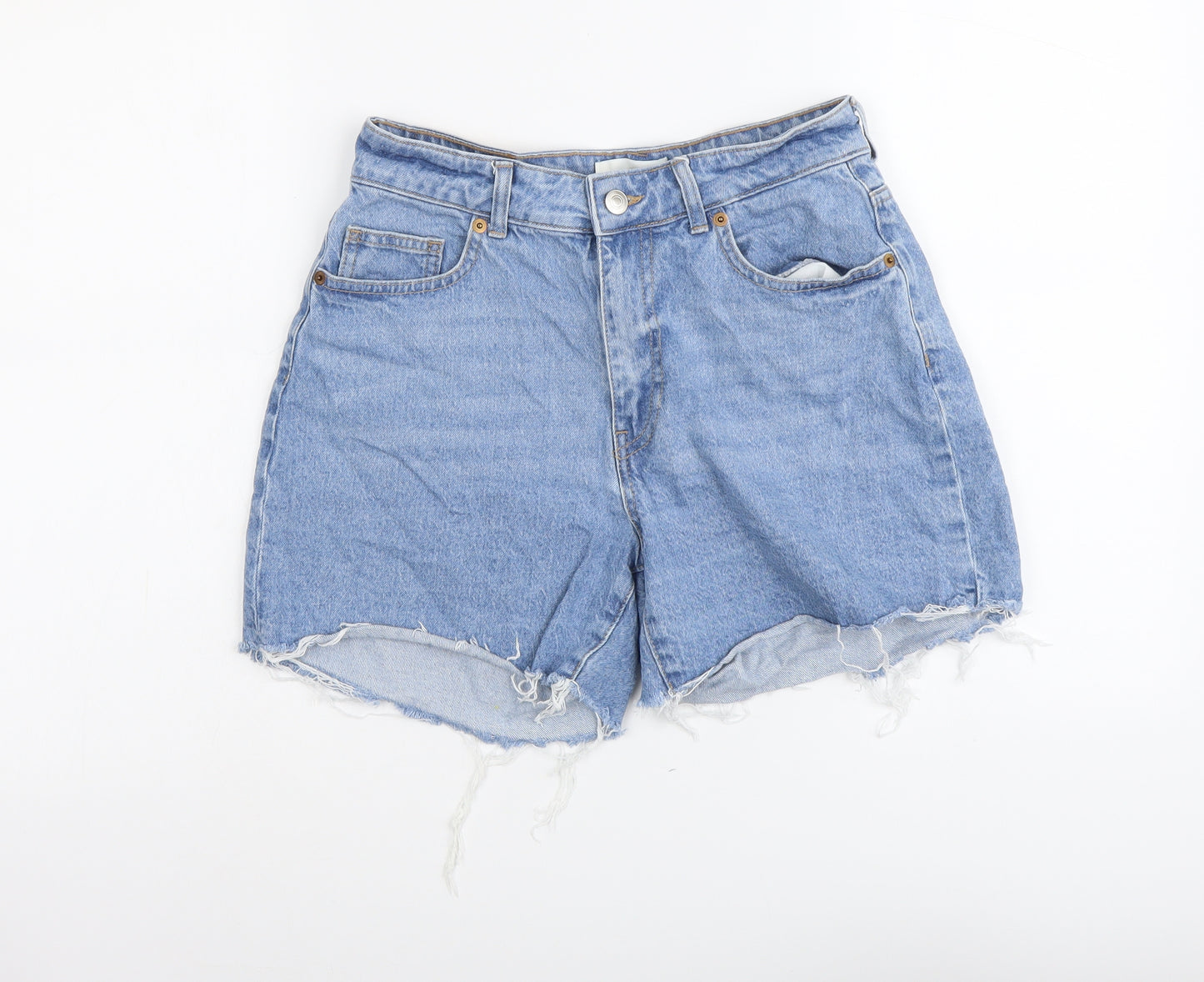H&M Womens Blue Cotton Boyfriend Shorts Size M L5 in Regular Button