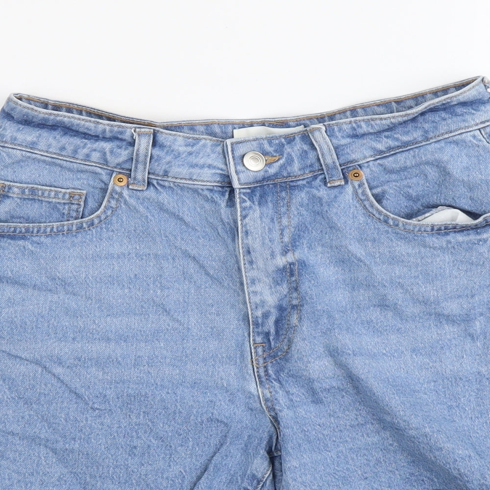 H&M Womens Blue Cotton Boyfriend Shorts Size M L5 in Regular Button