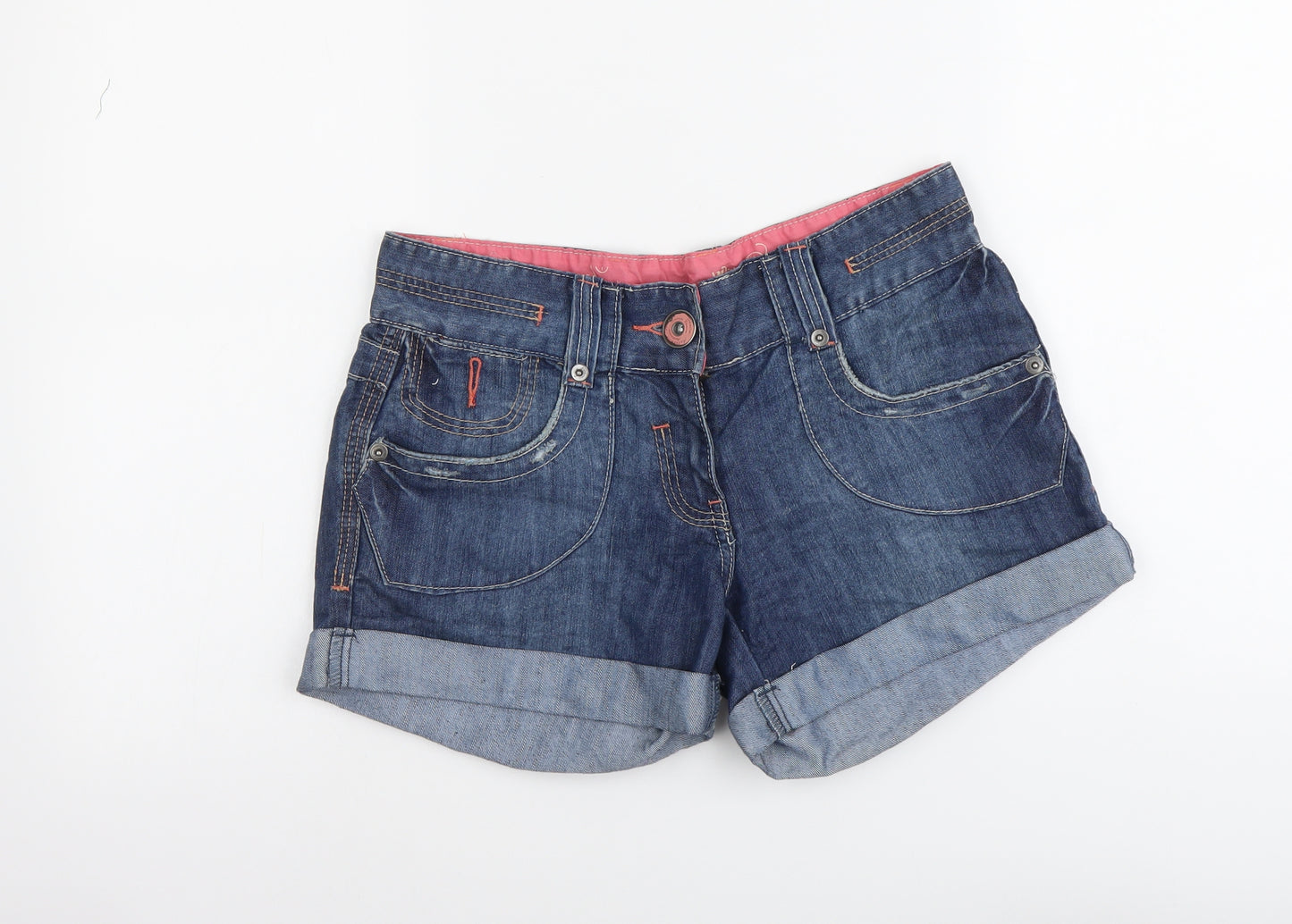 Authentic Womens Blue Cotton Boyfriend Shorts Size 30 in L3 in Regular Button