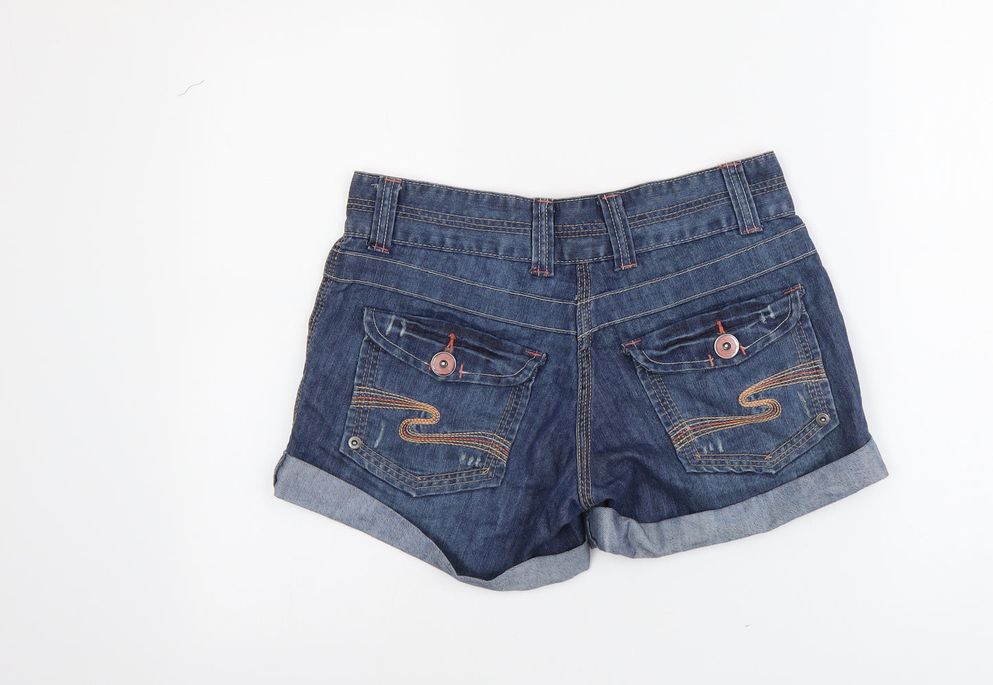 Authentic Womens Blue Cotton Boyfriend Shorts Size 30 in L3 in Regular Button
