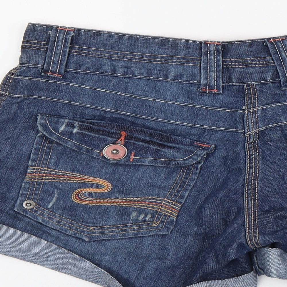Authentic Womens Blue Cotton Boyfriend Shorts Size 30 in L3 in Regular Button