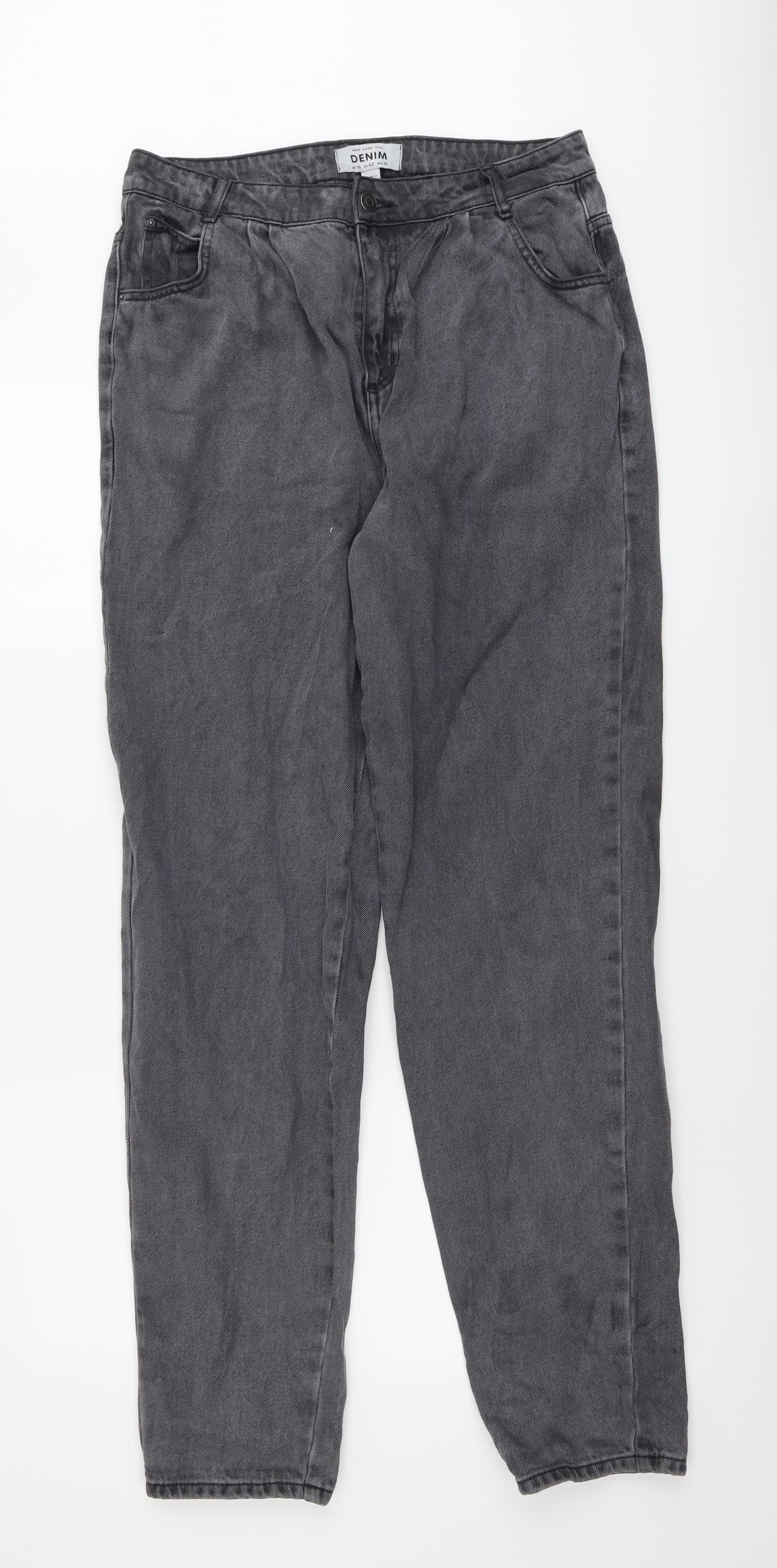 New Look Womens Grey Cotton Straight Jeans Size 14 L33 in Regular Button