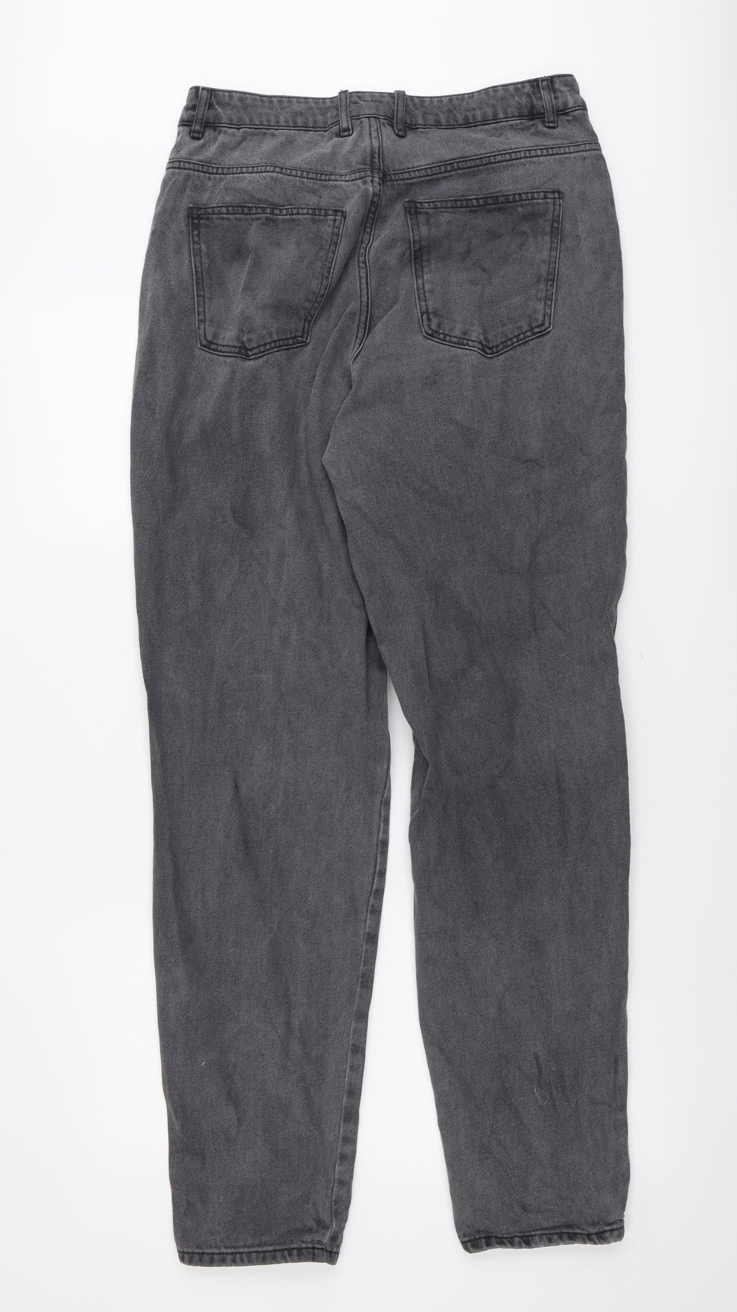 New Look Womens Grey Cotton Straight Jeans Size 14 L33 in Regular Button