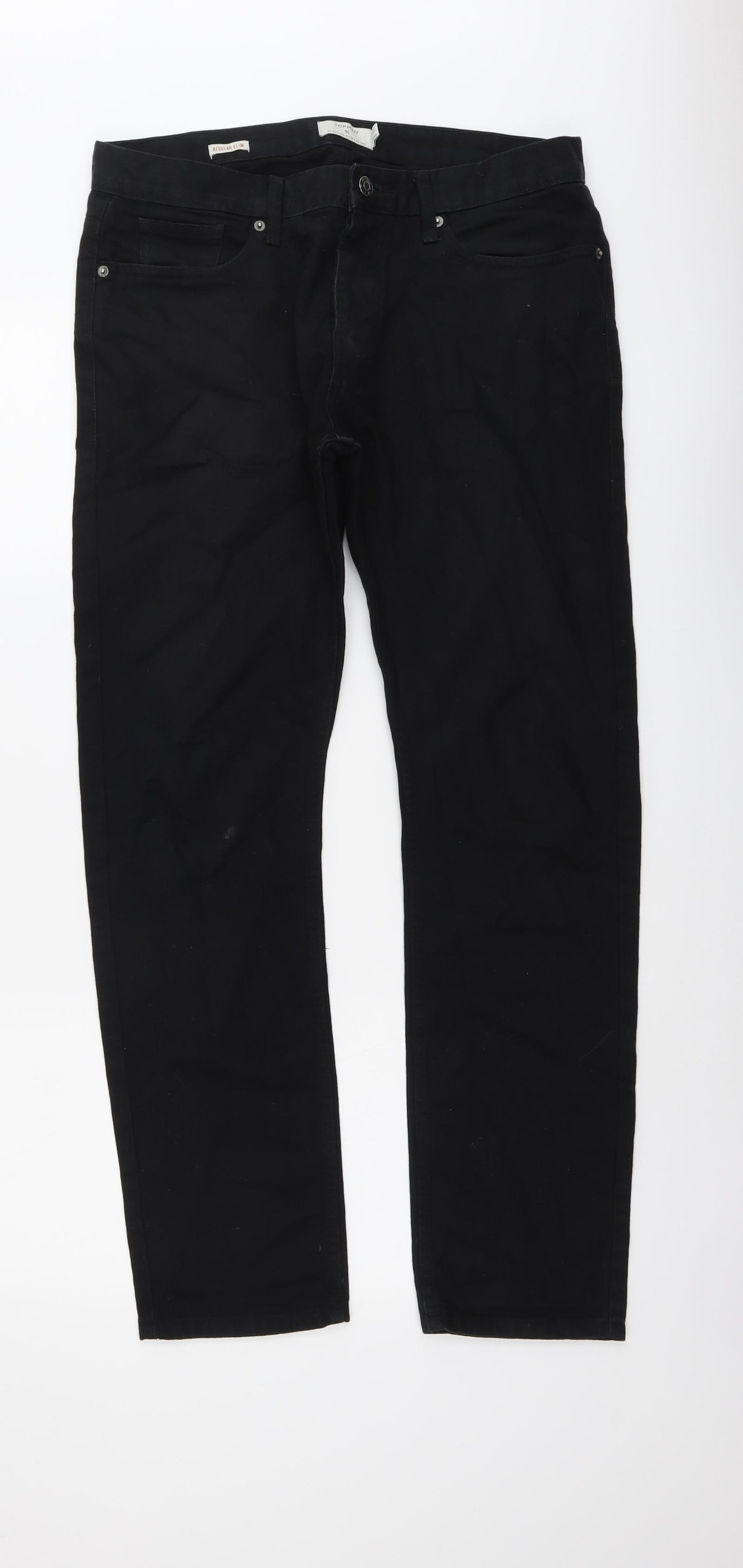 Topman Mens Black Cotton Straight Jeans Size 32 in L29 in Slim Button