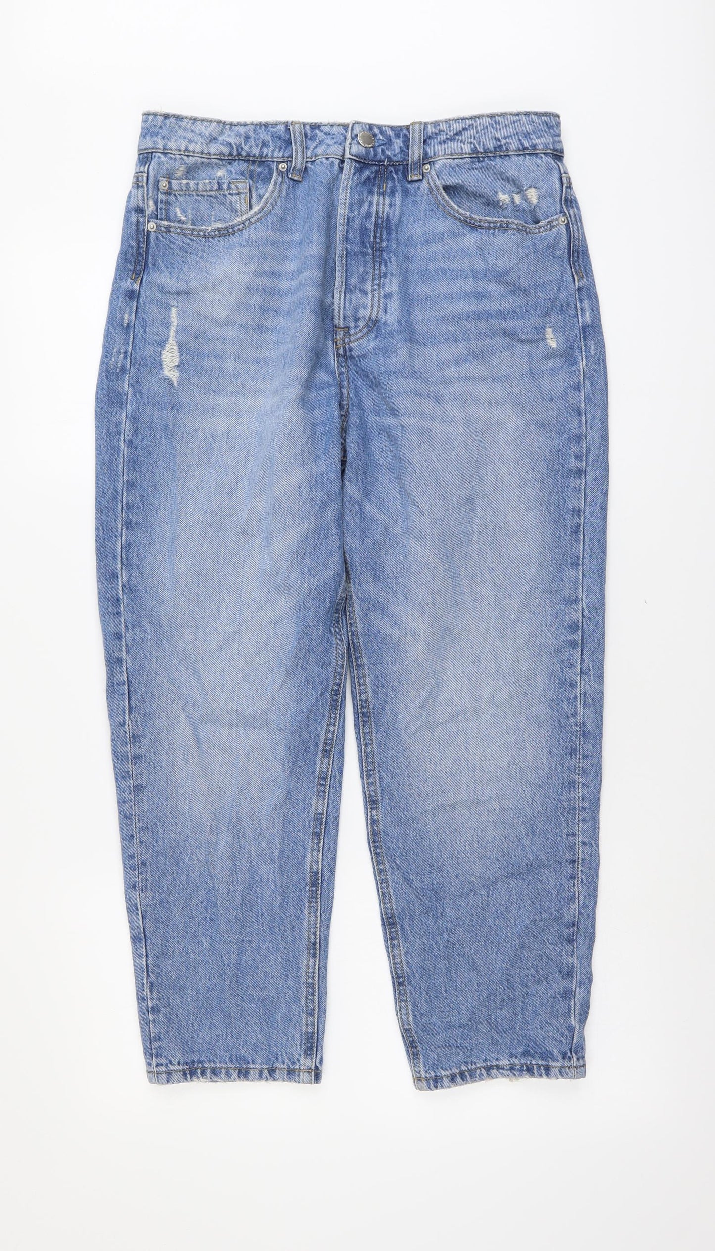 Stradivarius Womens Blue Cotton Mom Jeans Size 14 L25 in Regular Button