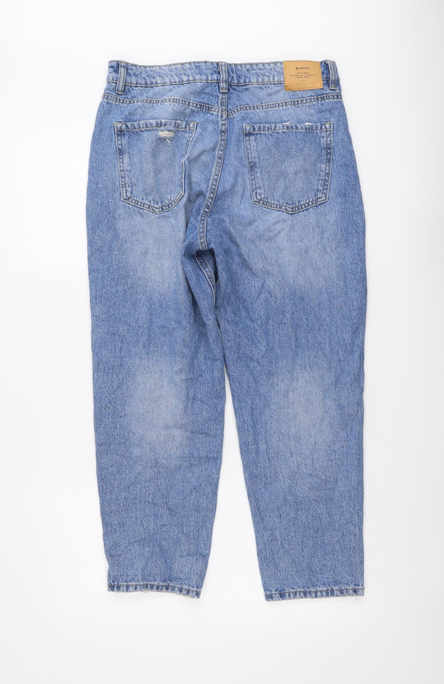 Stradivarius Womens Blue Cotton Mom Jeans Size 14 L25 in Regular Button