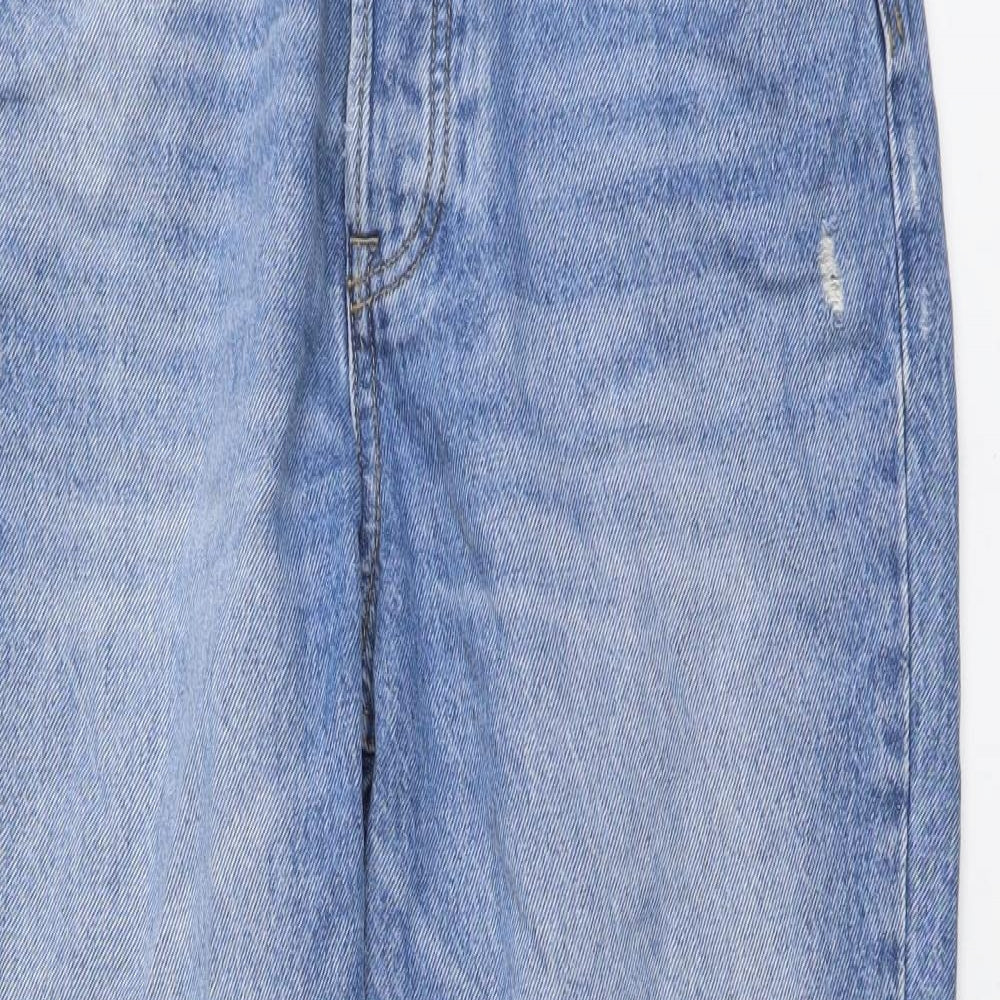 Stradivarius Womens Blue Cotton Mom Jeans Size 14 L25 in Regular Button