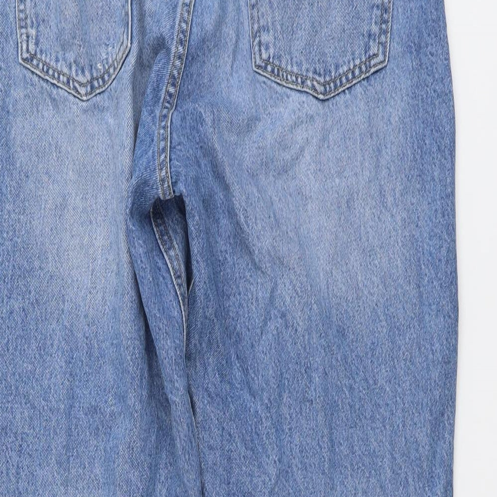 Stradivarius Womens Blue Cotton Mom Jeans Size 14 L25 in Regular Button