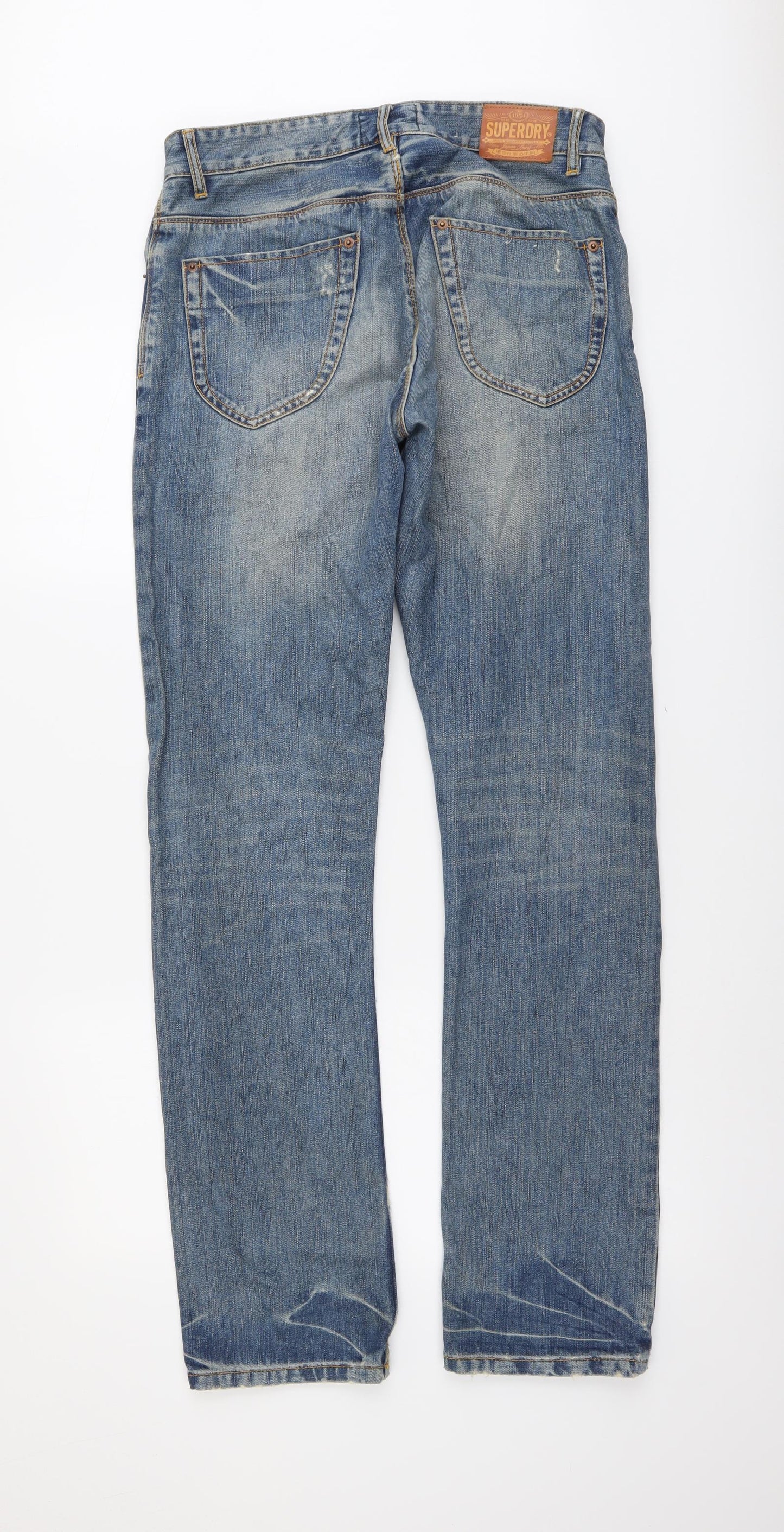 Superdry Mens Blue Cotton Straight Jeans Size 30 in L34 in Regular Button