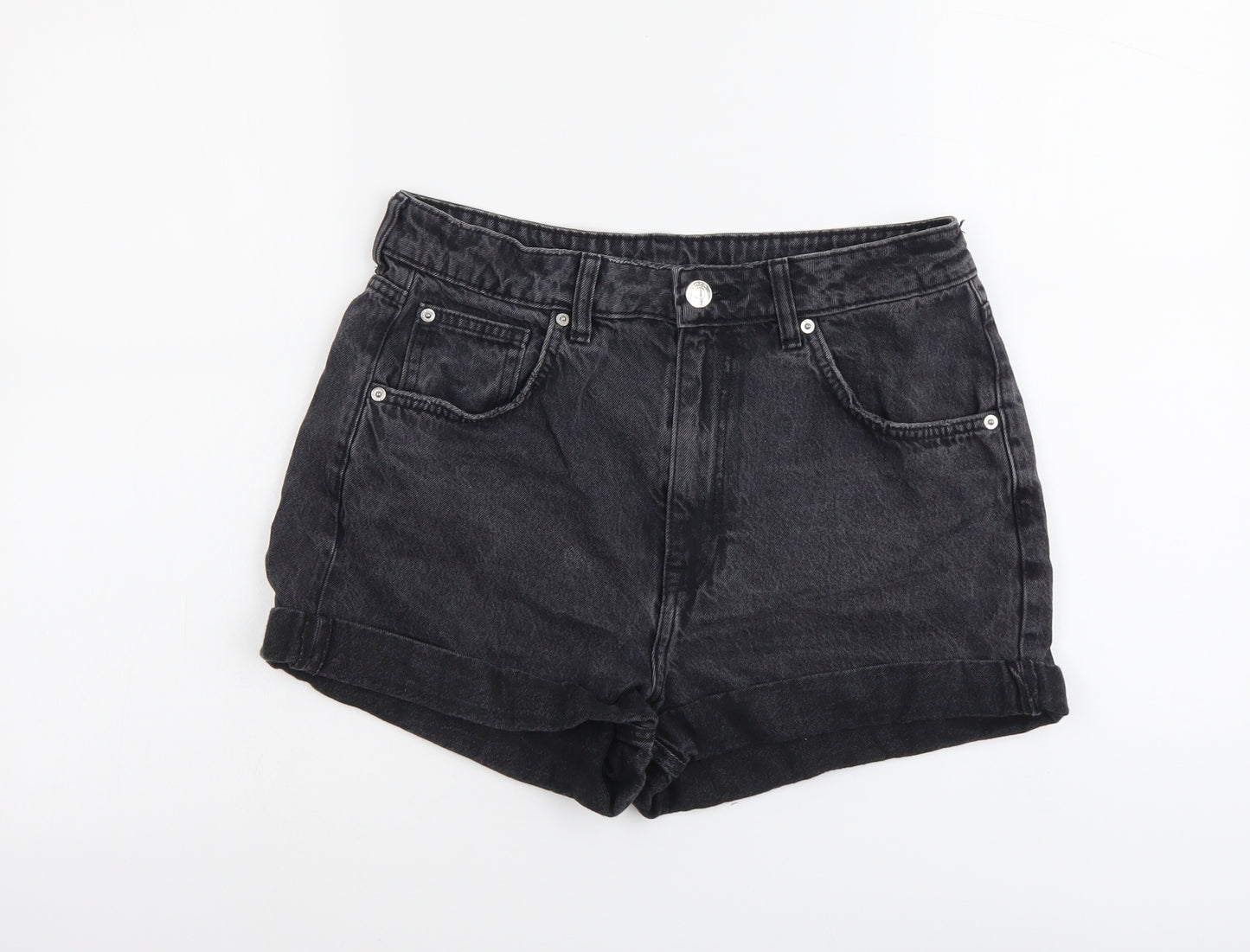 H&M Womens Grey Cotton Boyfriend Shorts Size L L3 in Regular Button