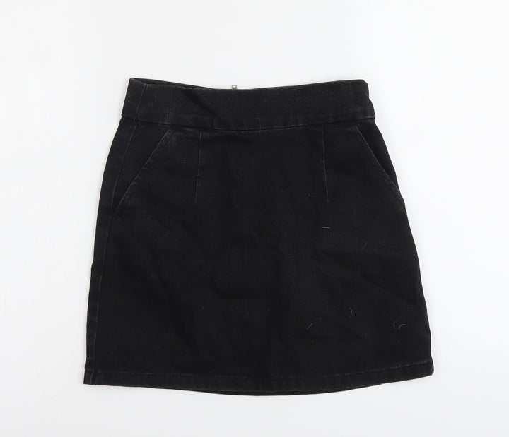 Topshop Womens Black Cotton Straight & Pencil Skirt Size 25 in Zip