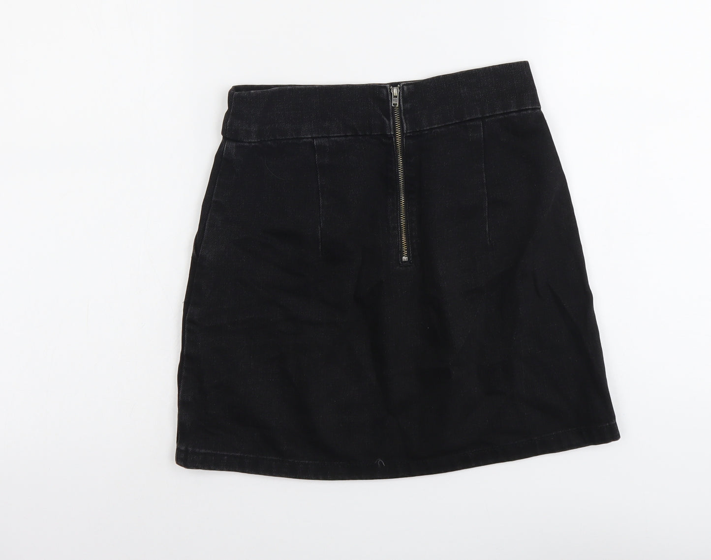 Topshop Womens Black Cotton Straight & Pencil Skirt Size 25 in Zip
