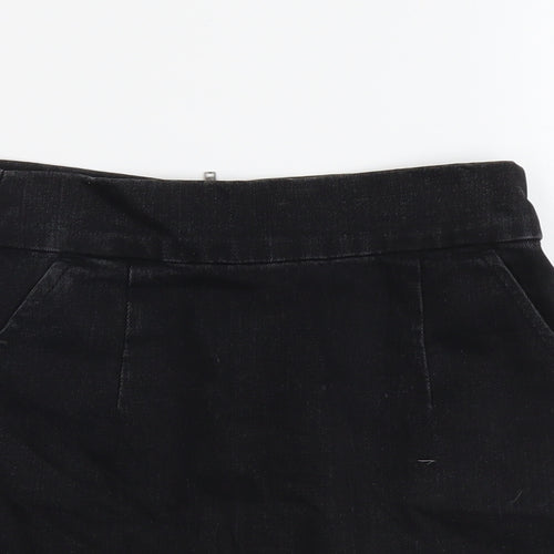 Topshop Womens Black Cotton Straight & Pencil Skirt Size 25 in Zip