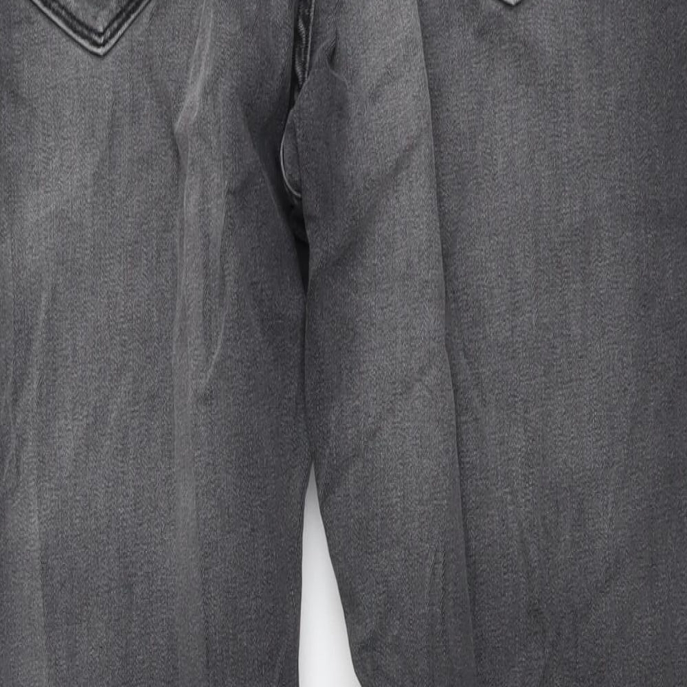 Marks and Spencer Mens Grey Cotton Straight Jeans Size 36 in L31 in Regular Button