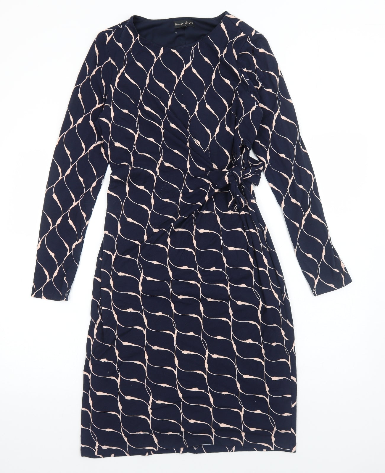Phase Eight Womens Blue Geometric Viscose A-Line Size 12 Round Neck Pullover
