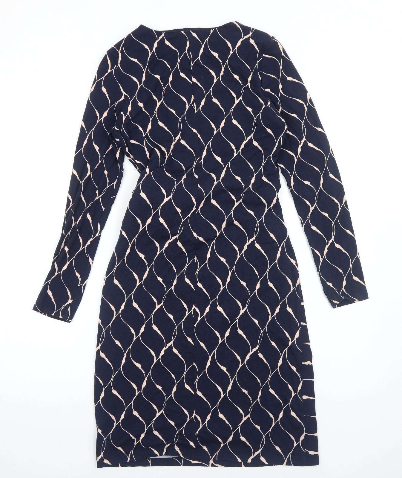 Phase Eight Womens Blue Geometric Viscose A-Line Size 12 Round Neck Pullover