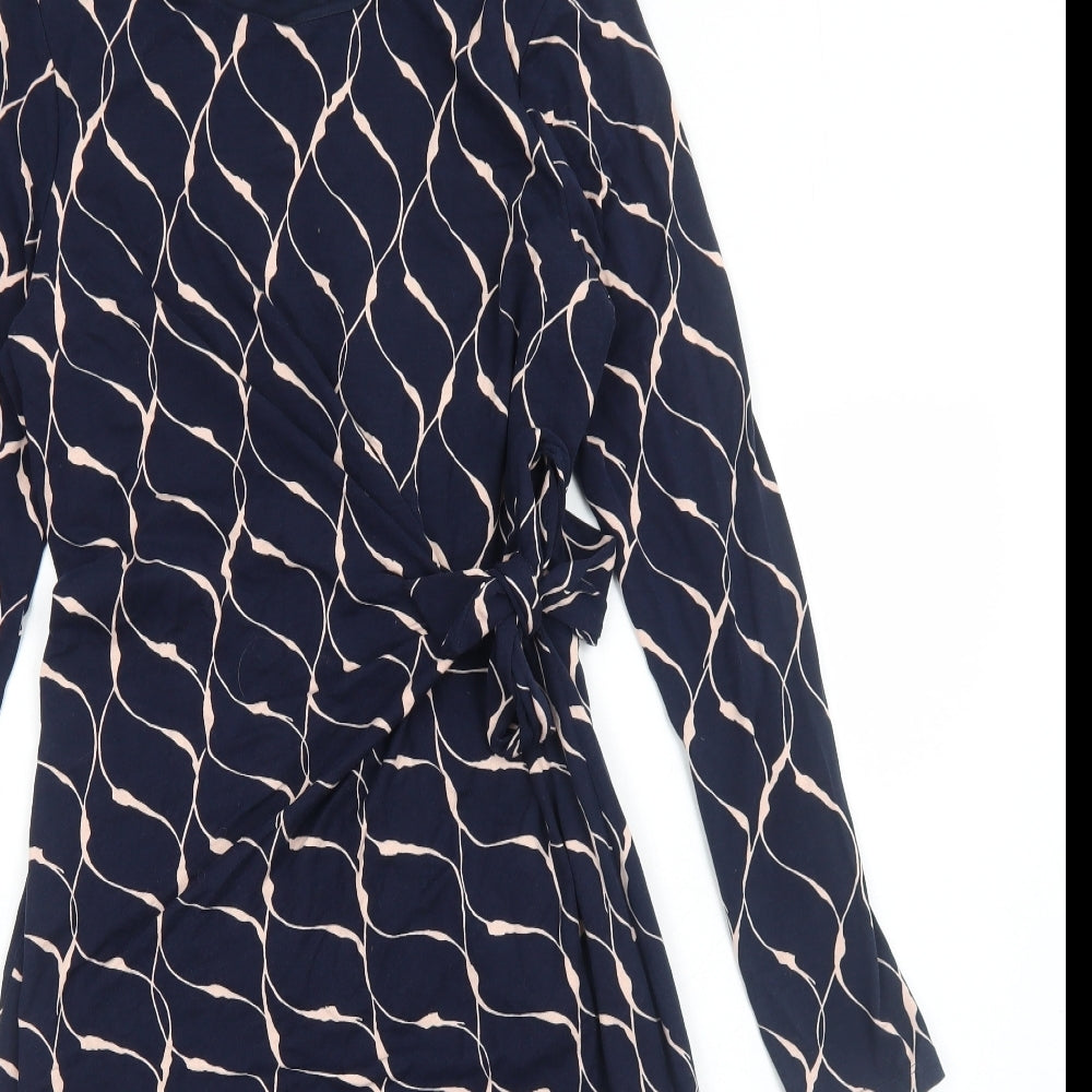 Phase Eight Womens Blue Geometric Viscose A-Line Size 12 Round Neck Pullover