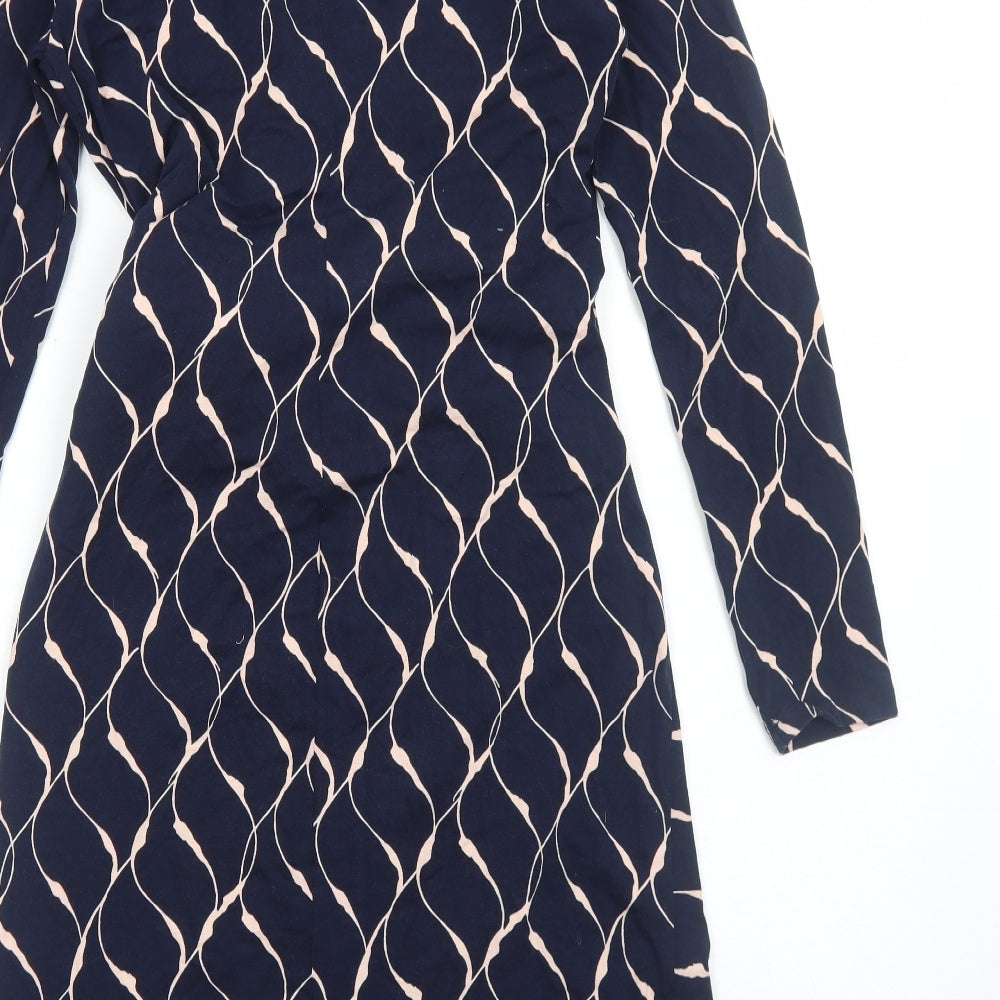 Phase Eight Womens Blue Geometric Viscose A-Line Size 12 Round Neck Pullover