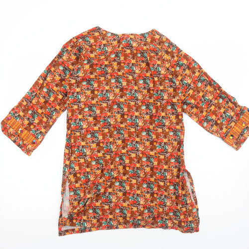 Alive Womens Orange Geometric Cotton Kaftan Size 6 Boat Neck Pullover