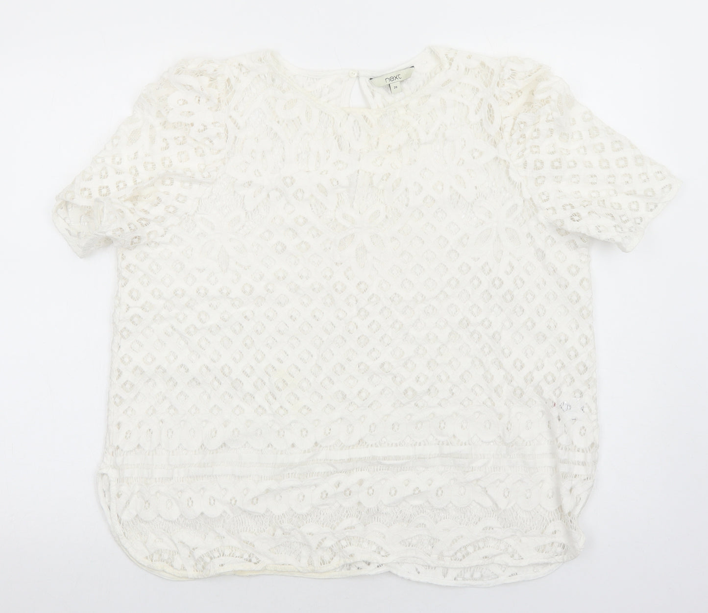 NEXT Womens White Geometric Nylon Basic Blouse Size 20 Boat Neck