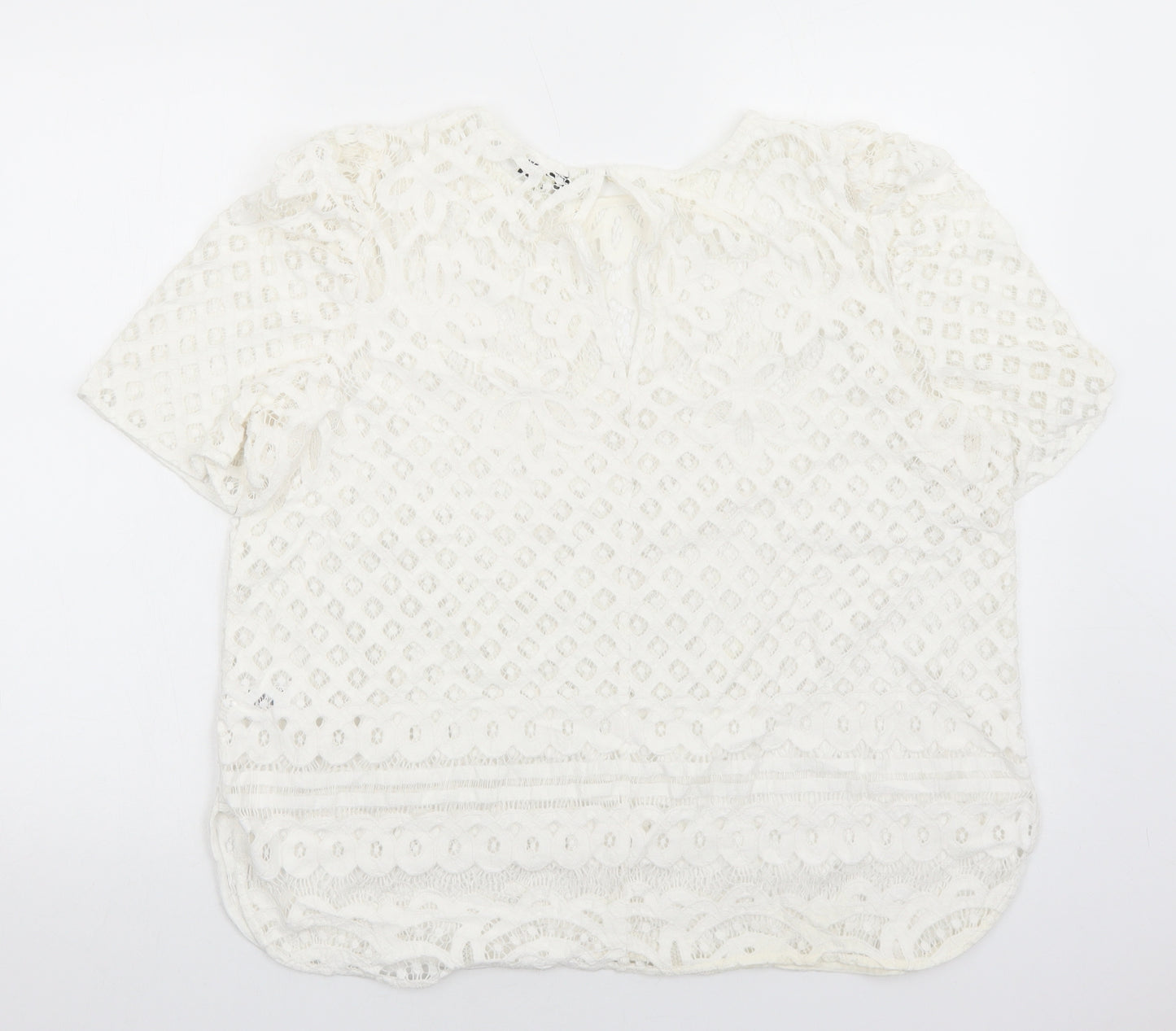 NEXT Womens White Geometric Nylon Basic Blouse Size 20 Boat Neck