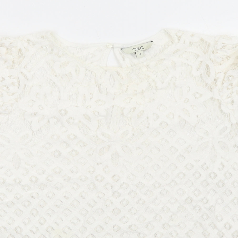 NEXT Womens White Geometric Nylon Basic Blouse Size 20 Boat Neck