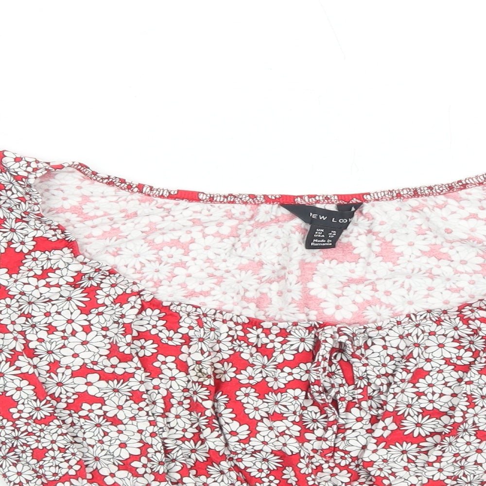 New Look Womens Red Geometric Viscose Basic Tank Size 16 Round Neck