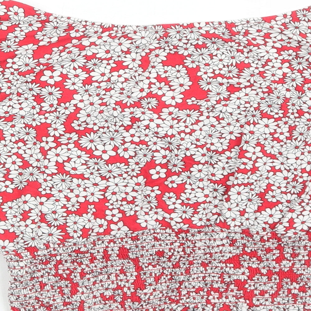New Look Womens Red Geometric Viscose Basic Tank Size 16 Round Neck