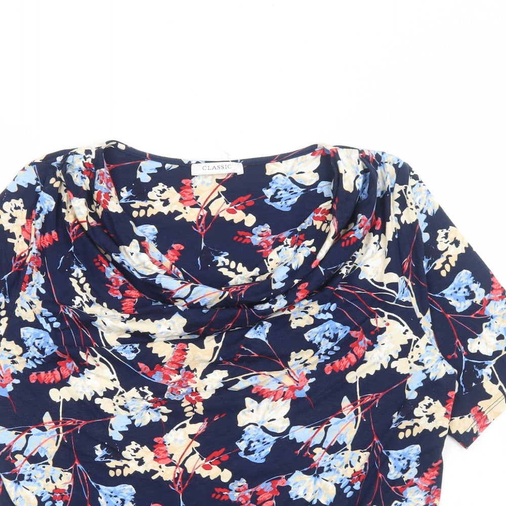 Marks and Spencer Womens Blue Geometric Viscose Basic T-Shirt Size 14 Cowl Neck