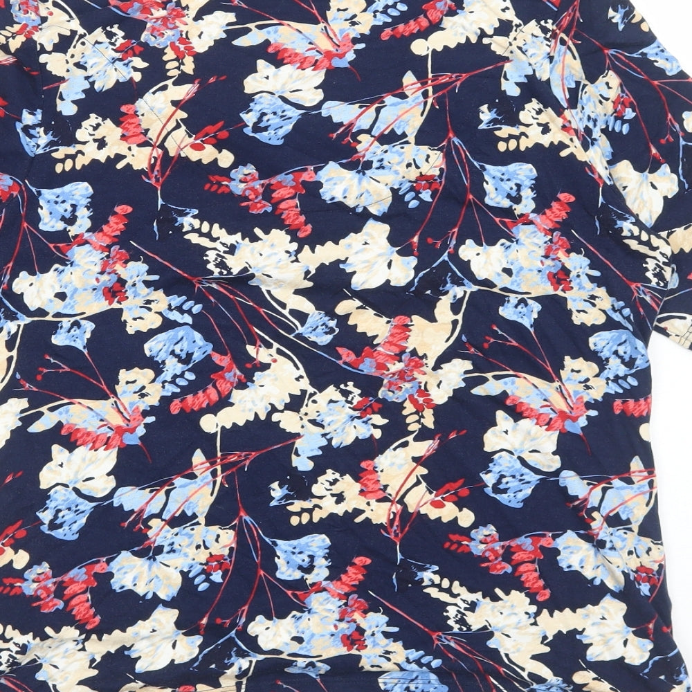 Marks and Spencer Womens Blue Geometric Viscose Basic T-Shirt Size 14 Cowl Neck