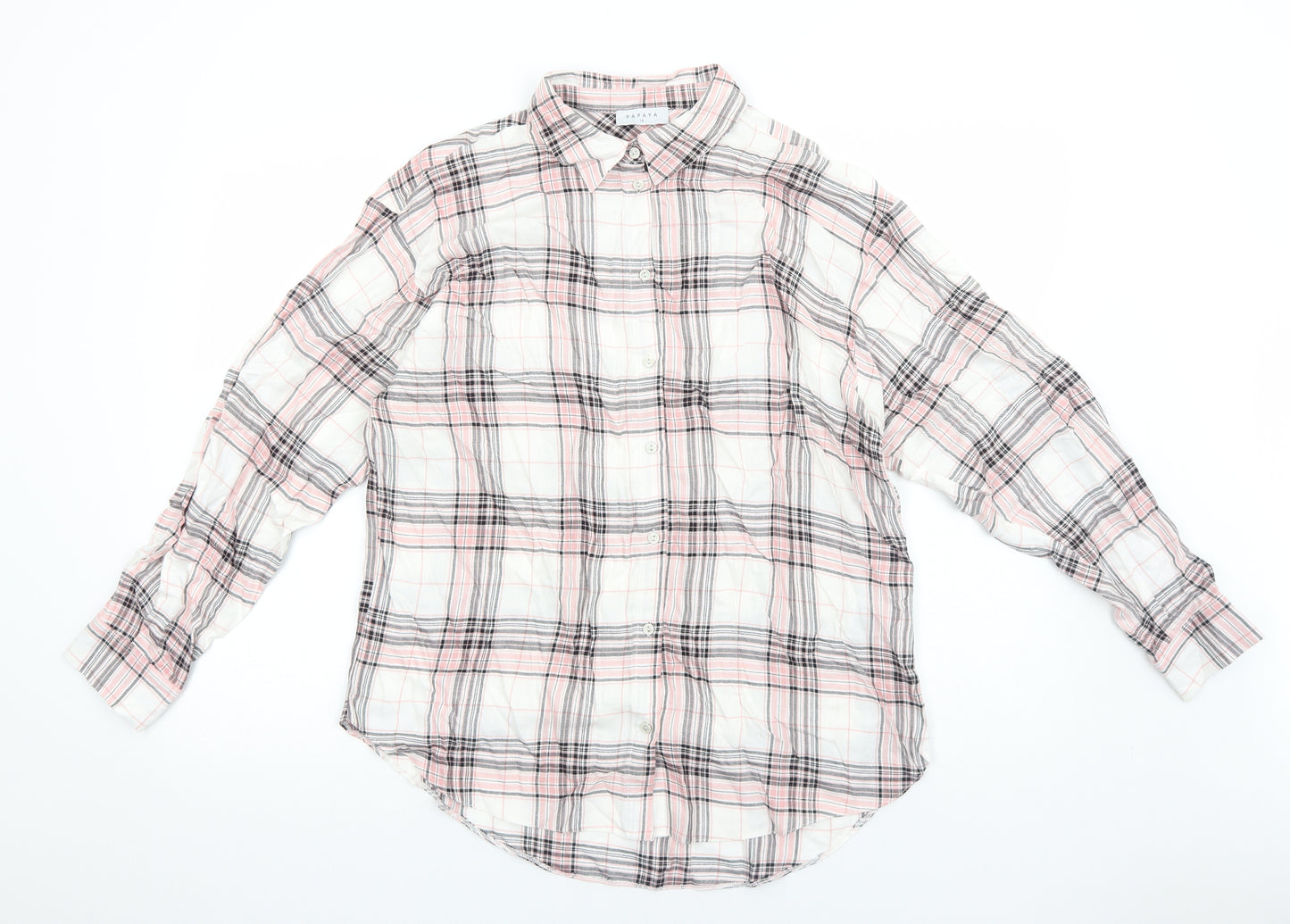 Papaya Womens Pink Geometric Viscose Basic Button-Up Size 14 V-Neck