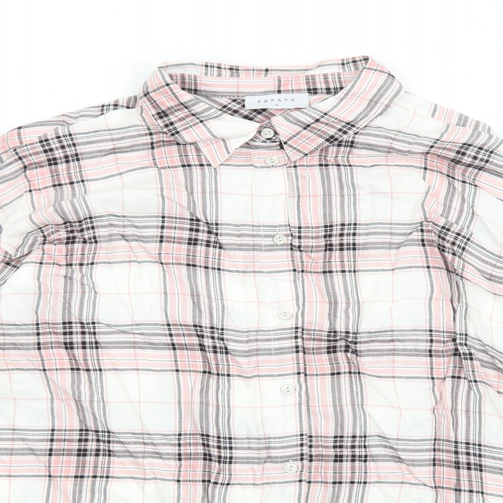 Papaya Womens Pink Geometric Viscose Basic Button-Up Size 14 V-Neck