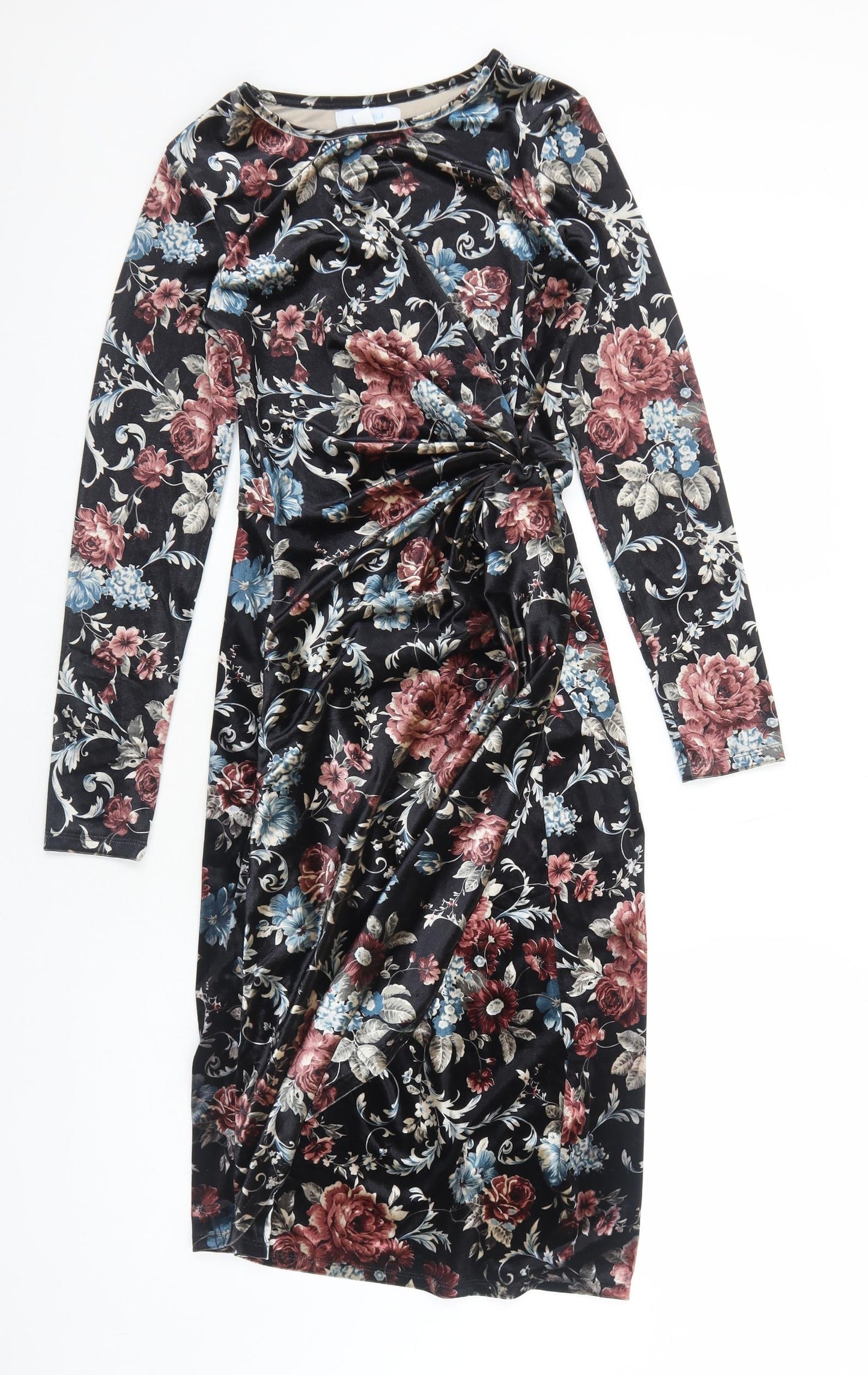 Blue Vanilla Womens Black Floral Polyester Bodycon Size 10 Round Neck Pullover