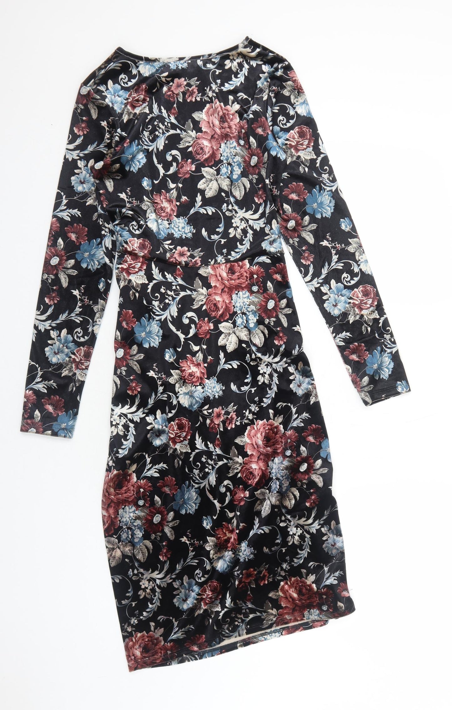 Blue Vanilla Womens Black Floral Polyester Bodycon Size 10 Round Neck Pullover