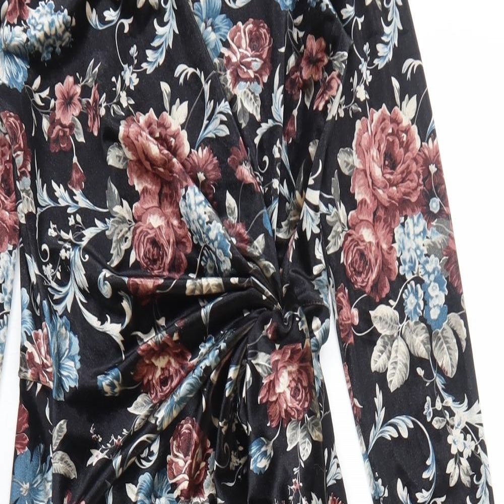 Blue Vanilla Womens Black Floral Polyester Bodycon Size 10 Round Neck Pullover